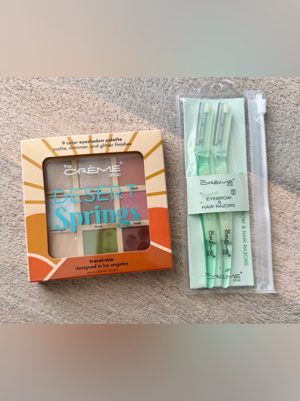 The Crème shop Desert Springs Eyeshadow Palette & Eyebrow Hair Razors